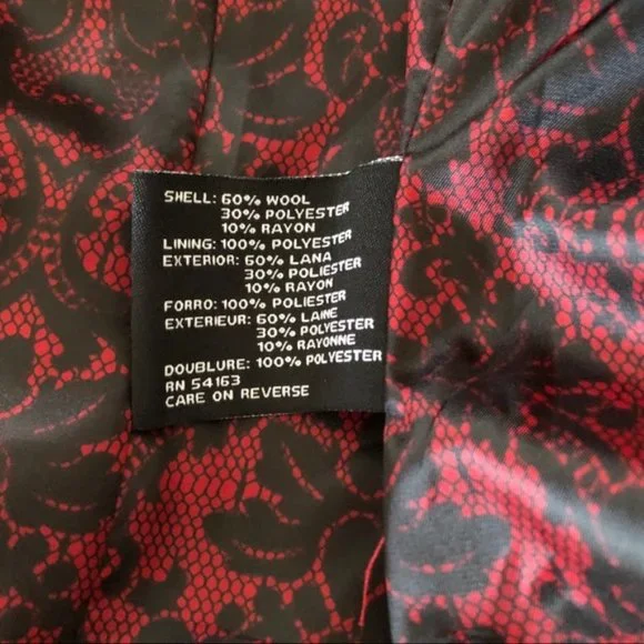 GUESS L NEW RED TOGGLE WOOL BLEND PEACOAT NWOT women's holiday Christmas cold - Picture 7 of 12